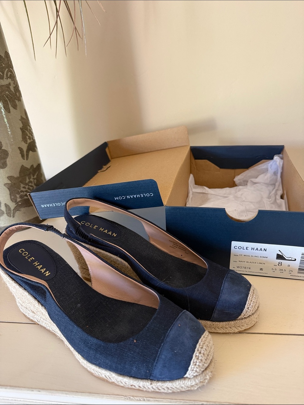 Cole Haan Navy Espadrille Wedge Slingback Sandals